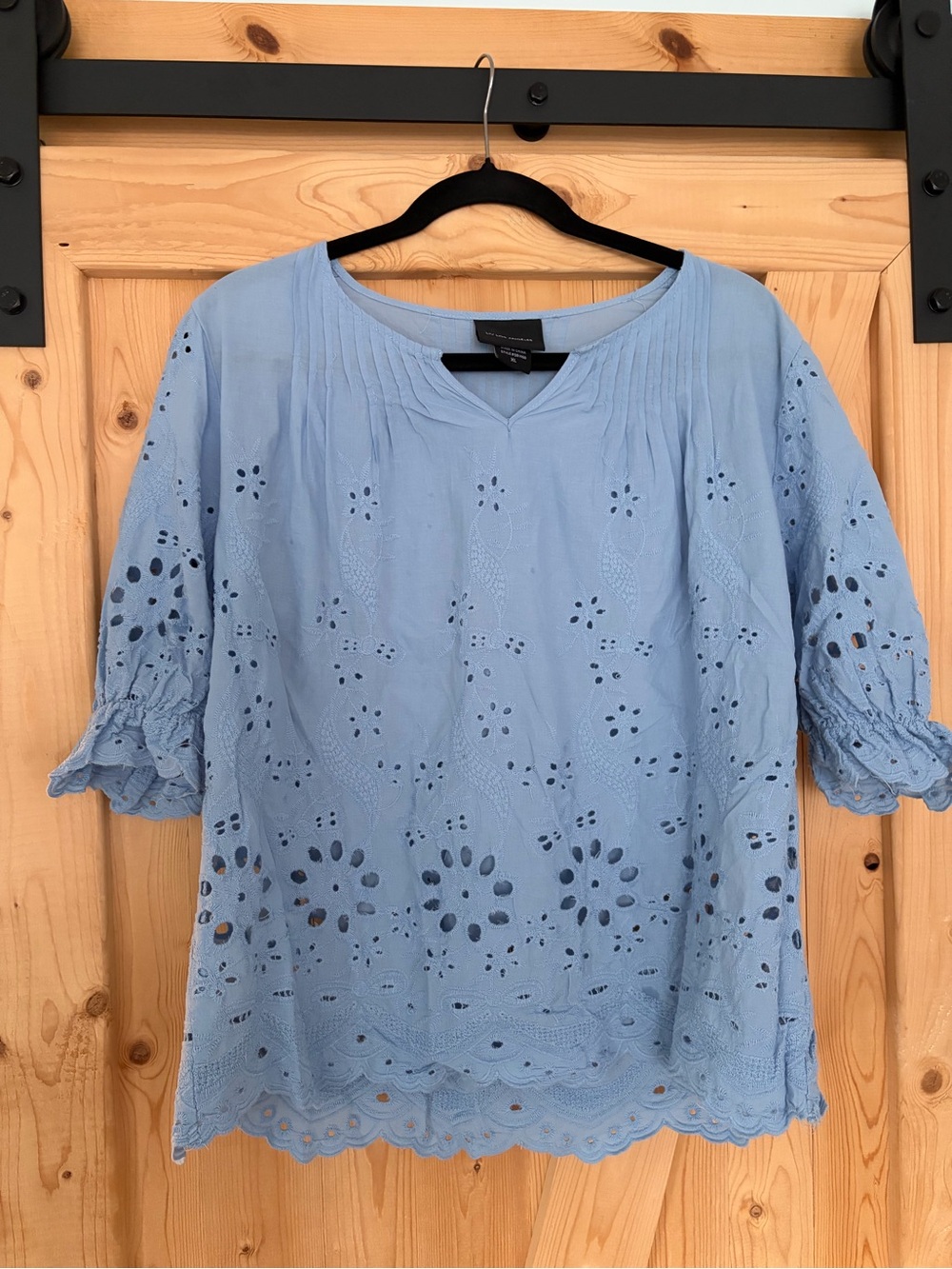 Liv Los Angeles Light Blue Eyelet Pintuck Women's Blouse